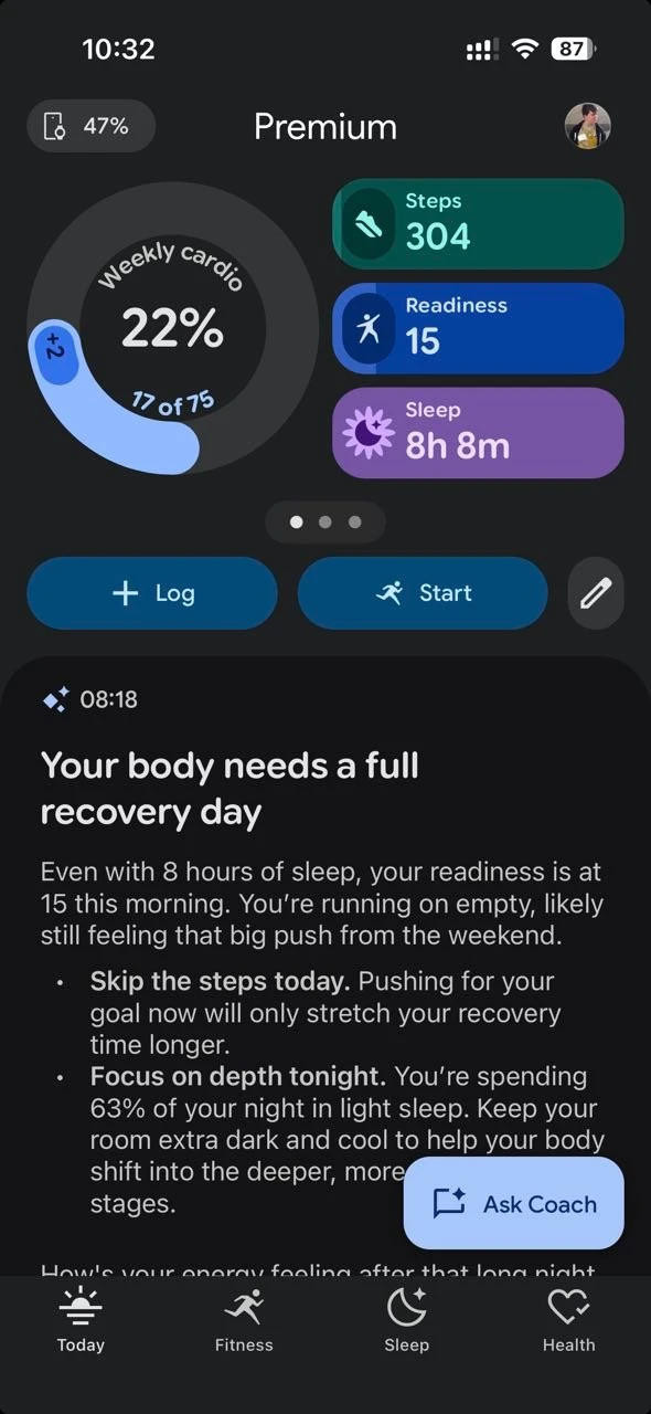 Screenshot of the Google Health app